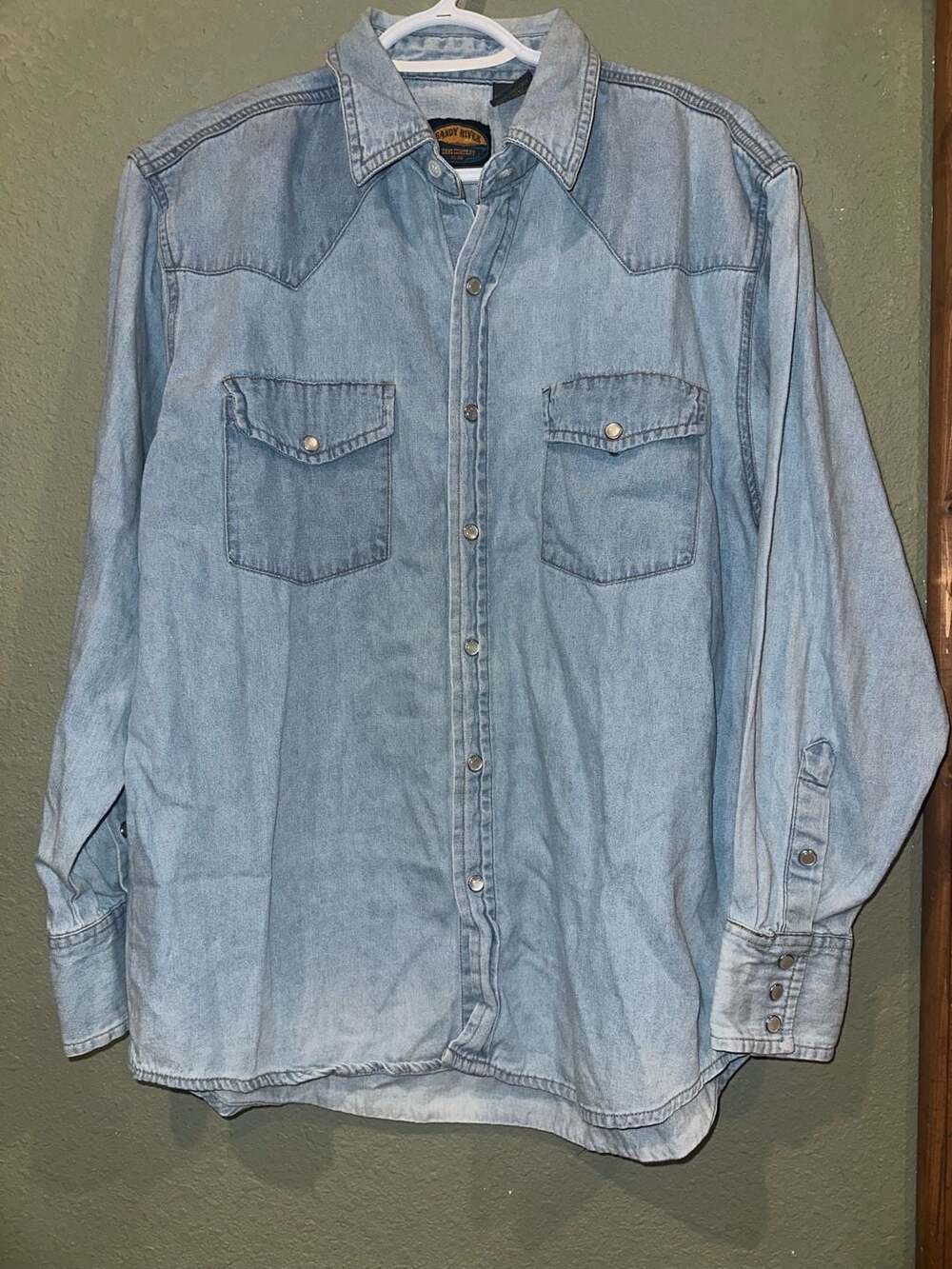 Sandy River Jeans Company Light Wash Denim Western Long-Sleeve Button-Up Shirt M
